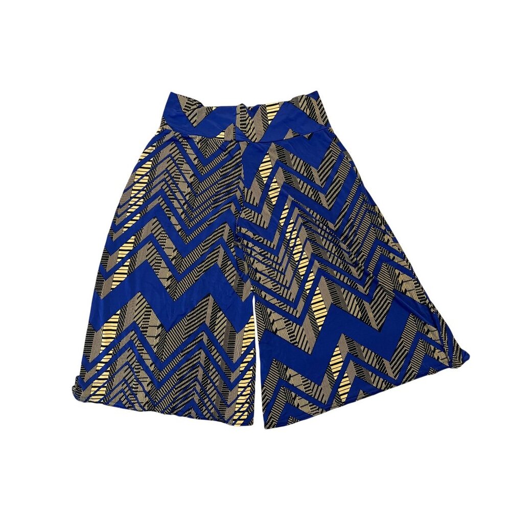 ASSA Navy &‎ Black Chevron Palazzo Pants - Wide Leg Stretch Knit Trousers - Picture 4 of 9